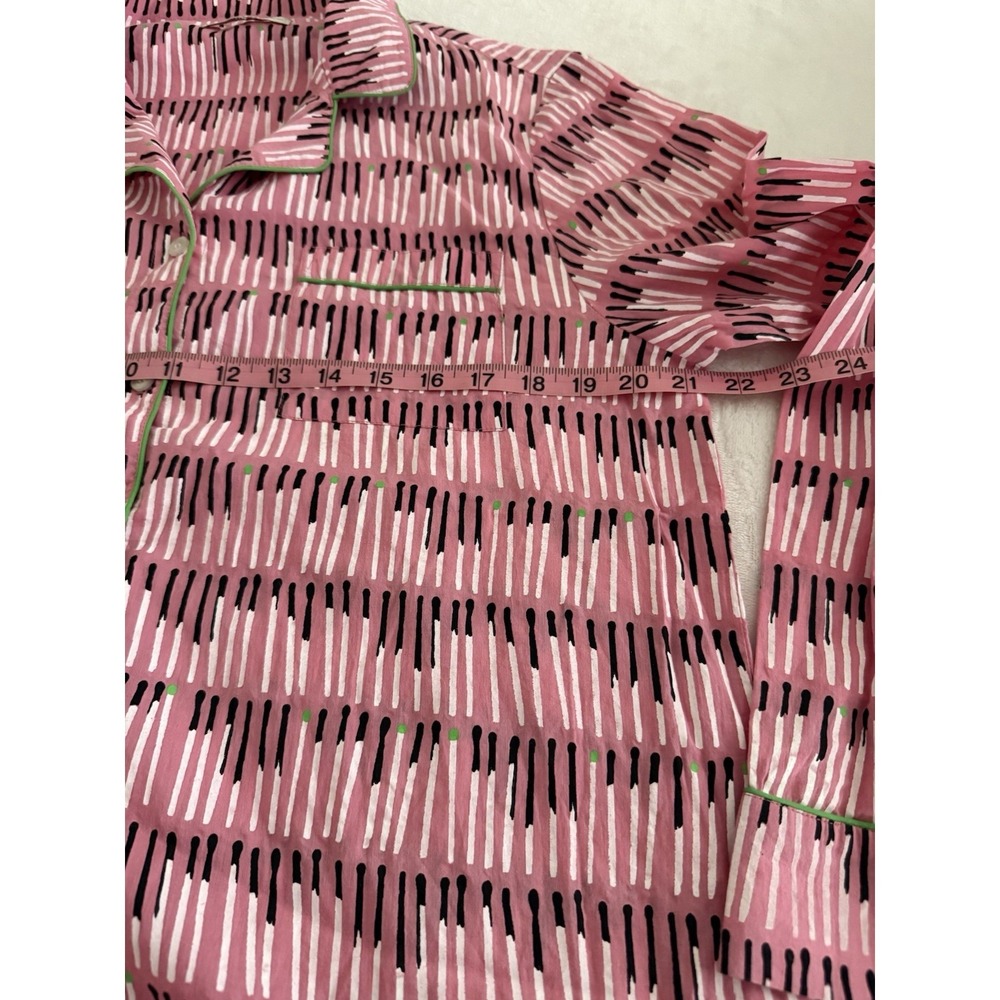 Dawson Hellmann Matchstick Pajama Top Pink Green Trim Womens M L Lounge - Picture 9 of 10
